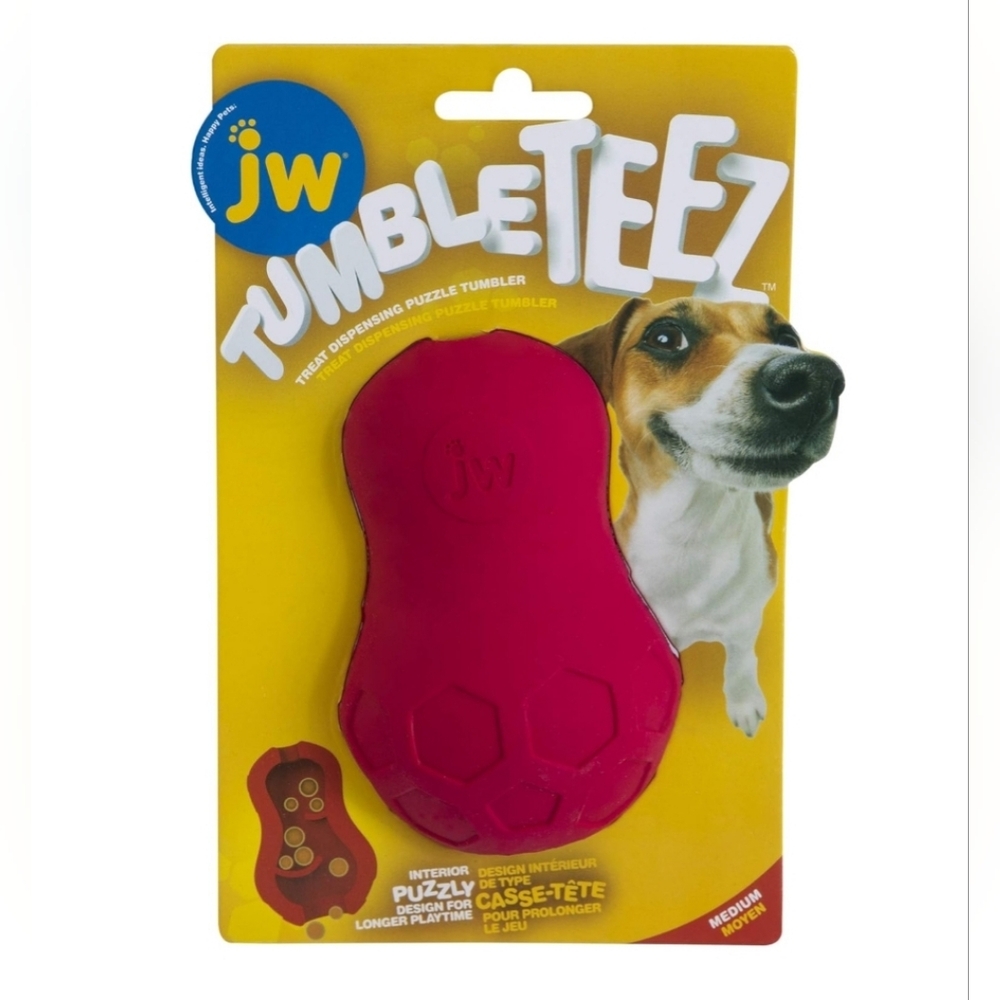 JW Pet Company Tumble Teez NWT Red Puzzler Dog Treat Dispenser, Medium 15-40lbs